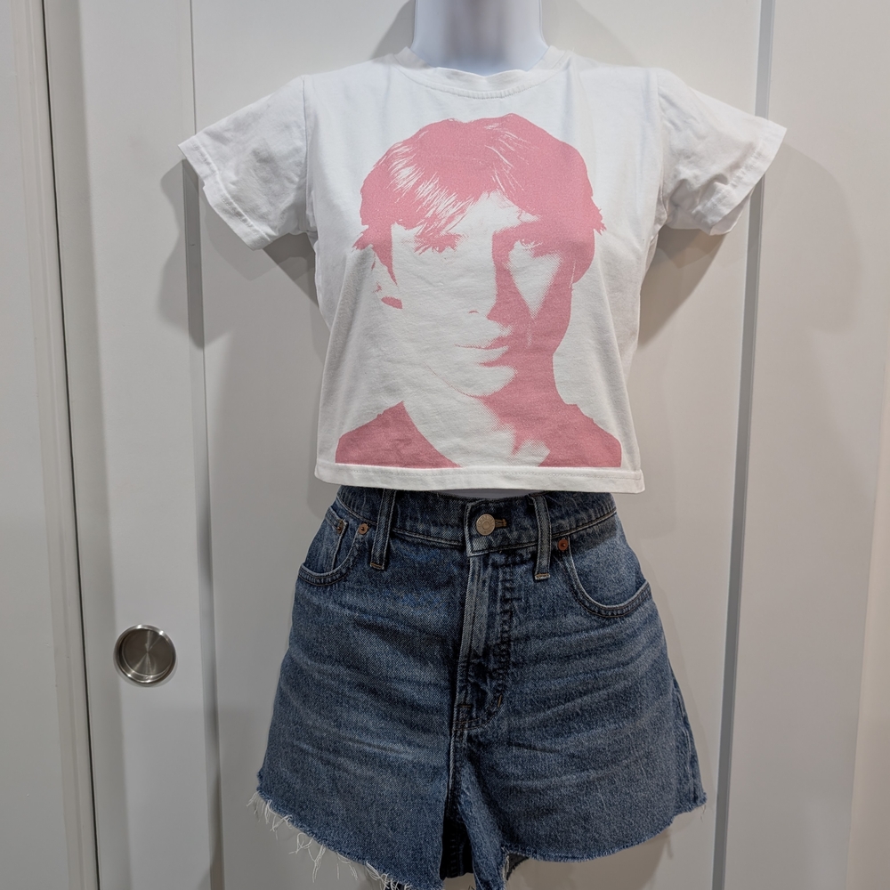 Pink And White Crop Top With Print Of Cillian Murphy (Indie Brand)